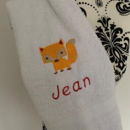 Fox Towel - Personalised Face Cloth/Hand Bath = Embroidered With & Text - thumbnail 3