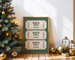 Christmas Print - North Pole Ticket Stub Trendy Wall Art Retro Decor - thumbnail 1