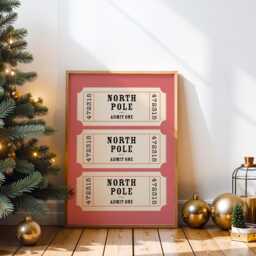 Christmas Print - North Pole Ticket Stub Trendy Wall Art Retro Decor - thumbnail 2