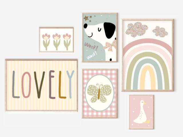 Girls Pastel Gallery Wall Set For A Bedroom, Nursery Or Playroom - Unframed - image 1