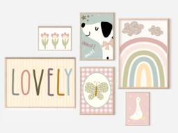 Girls Pastel Gallery Wall Set For A Bedroom, Nursery Or Playroom - Unframed - thumbnail 1