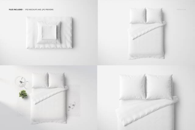 Bedding Euro Pillows Mockup Set Psd Smart-Object Duvet Sheet Rug Flatlay - image 1