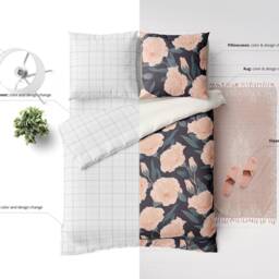 Bedding Euro Pillows Mockup Set Psd Smart-Object Duvet Sheet Rug Flatlay - thumbnail 3