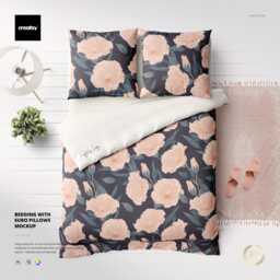 Bedding Euro Pillows Mockup Set Psd Smart-Object Duvet Sheet Rug Flatlay - thumbnail 2