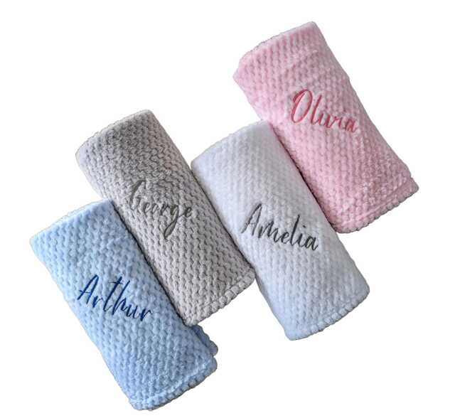 Personalised Embroidered Baby Blanket Soft Waffle Knit, Newborn Gift - image 1