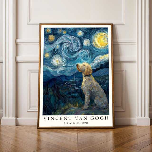 Labradoodle Starry Night Poster, Van Gogh Print, Living Room Wall Art, Fall Style Gift, Gift For Coworker, 30Th Birthday Gifts Her - image 1