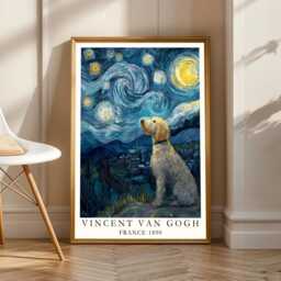 Labradoodle Starry Night Poster, Van Gogh Print, Living Room Wall Art, Fall Style Gift, Gift For Coworker, 30Th Birthday Gifts Her - thumbnail 2