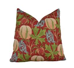 Gp & J Baker - Pumpkins Red/Green Inspired 20Th Century Archival Bloc Print Designer Cushion Cover Luxury Throw Pillow Handmade - thumbnail 1