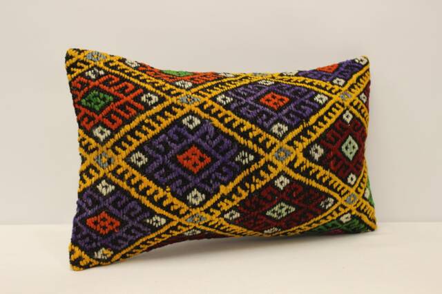 Vintage Kilim Lumbar Pillow Cover, Boho Cushion, 12x20 - image 1