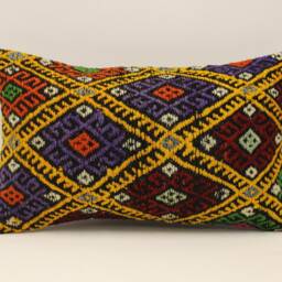 Vintage Kilim Lumbar Pillow Cover, Boho Cushion, 12x20 - thumbnail 2