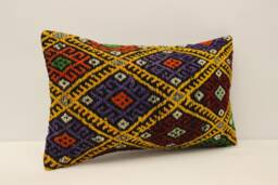 Vintage Kilim Lumbar Pillow Cover, Boho Cushion, 12x20