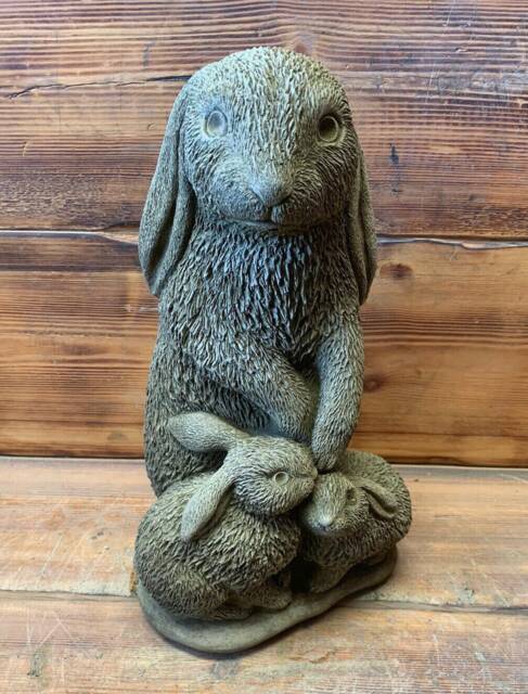 Stone Garden Large Rabbit Family Statue Ornament - image 1