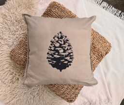 Cotton Pillowcase With Pine Cone Motif, Hand-Printed, Screen-Printed, Unique Piece, Square Pillow Cover Nature Motif - thumbnail 1