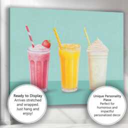 strawberry Orange Vanilla Milkshake Trio Kitchen Canvas Wall Art Print Decor Picture Ready To Hang - thumbnail 3