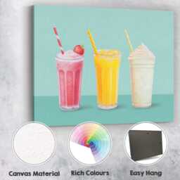 strawberry Orange Vanilla Milkshake Trio Kitchen Canvas Wall Art Print Decor Picture Ready To Hang - thumbnail 2
