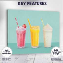 strawberry Orange Vanilla Milkshake Trio Kitchen Canvas Wall Art Print Decor Picture Ready To Hang - thumbnail 1