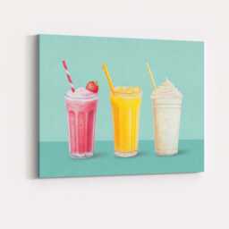strawberry Orange Vanilla Milkshake Trio Kitchen Canvas Wall Art Print Decor Picture Ready To Hang - thumbnail 4