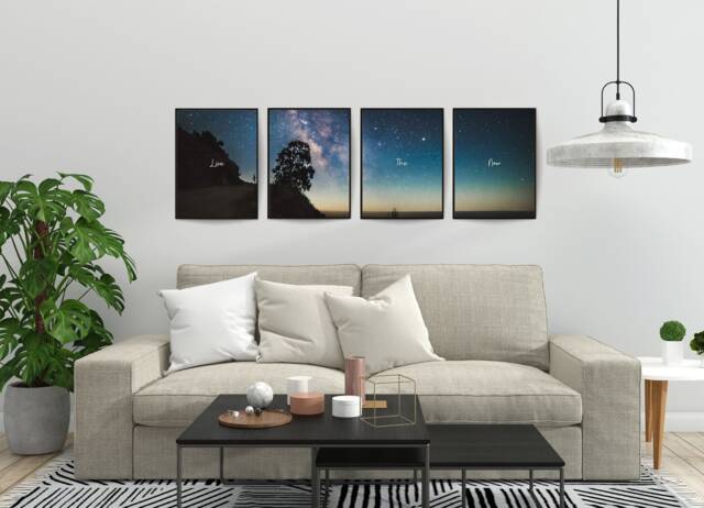 "Night Sky Wall Art, 4 Piece Natural Starry Landscape With Quote " - image 1