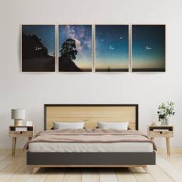 "Night Sky Wall Art, 4 Piece Natural Starry Landscape With Quote " - thumbnail 2