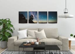 "Night Sky Wall Art, 4 Piece Natural Starry Landscape With Quote " - thumbnail 1