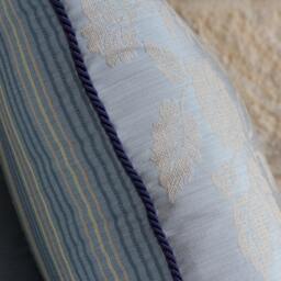 Blue Pillow Cover , Floral Anaglyph, Cream Gold , Beige, Flowers, Leaves, Navy Cord Trim, Stripped Backside, 18x18 - thumbnail 3