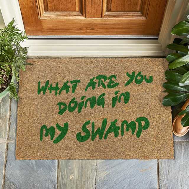 What Are You Doing in My Swamp, Custom Shrek Doormat, Get Outta Swamp Quote, Housewarming Gift, Inspired Decor, Funny Welcome Mat - image 1