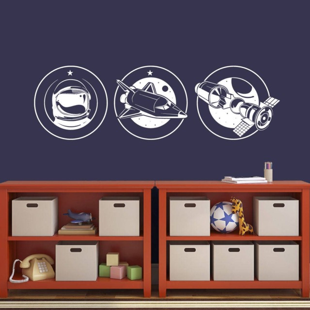 Space Vinyl Wall Decal, Set Of 3 Spaceships Wall Sticker, Removable Nursery Decor Se049 - image 1