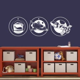 Space Vinyl Wall Decal, Set Of 3 Spaceships Wall Sticker, Removable Nursery Decor Se049 - thumbnail 1