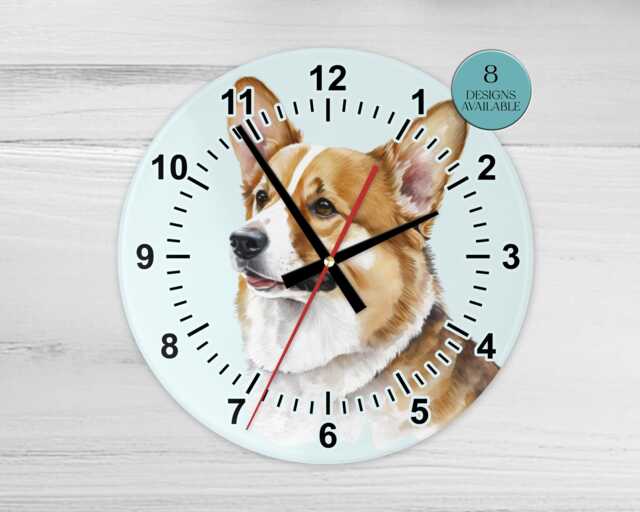 Glass Corgi Wall Clock - Dog Animal Art Home Decor - image 1