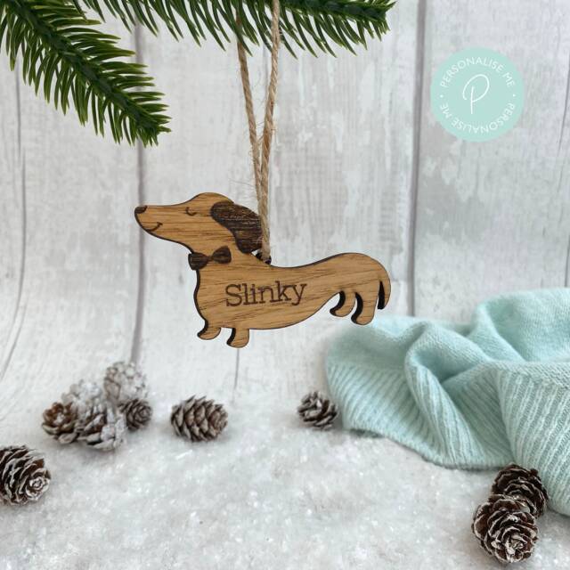 Personalized Dachshund Christmas Decoration Oak Veneer Sausage Dog - image 1