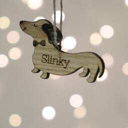 Personalized Dachshund Christmas Decoration Oak Veneer Sausage Dog - thumbnail 2