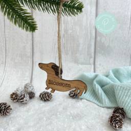 Personalized Dachshund Christmas Decoration Oak Veneer Sausage Dog - thumbnail 3