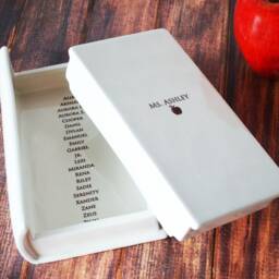 Personalized Teacher Appreciation Gift, Ceramic Keepsake Box, Book-Shaped - thumbnail 4