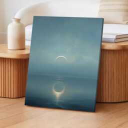 Misty Crescent Moon Wall Art Minimalist Night Sky Painting Tranquil Ocean Large Room Decor Framed Vintage Celestial Poster Print - thumbnail 3