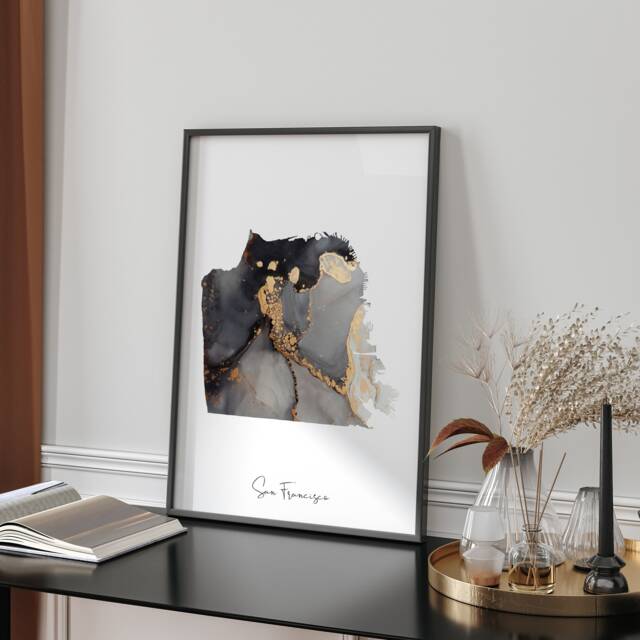 San Francisco Map Black & Gold Wall Art Print - California Usa United States Of America [Ev] - image 1