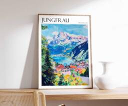 Jungfrau Switzerland Travel Poster Swiss Alps Art Print - thumbnail 1
