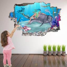 Dolphin Mermaid Princess Wall Sticker Mural Decal Print Art Kids Bedroom Decor Bg6 - thumbnail 1