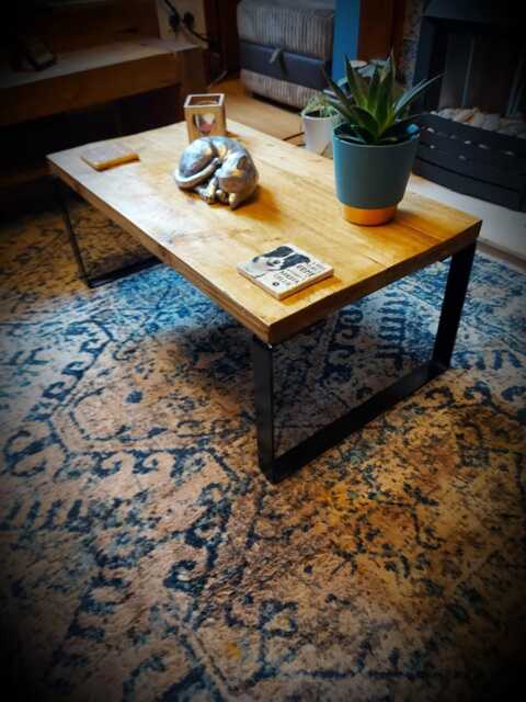 Derwent Table & Metal Legs, Wax Finish - Retro Industrial Solid Wood Reclaimed Scaffold Board, Bookshelf, Shelve - image 1