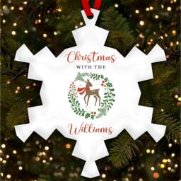 Wreath Reindeer Family Name Personalised Christmas Tree Ornament Decoration