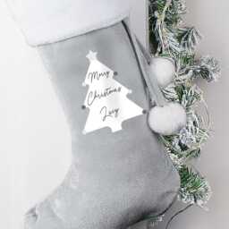 Personalised Christmas Tree Luxury Silver Grey Stocking - Stocking Reindeer Snowman Santa - thumbnail 3