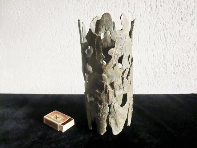 Trunk Bronze Work Of Art/ Pieces Plane-Tree Bark/ Used As Christas Card/ Grey-Green Hollow Trunk/Nice With Candle/22-10 cm - image 1