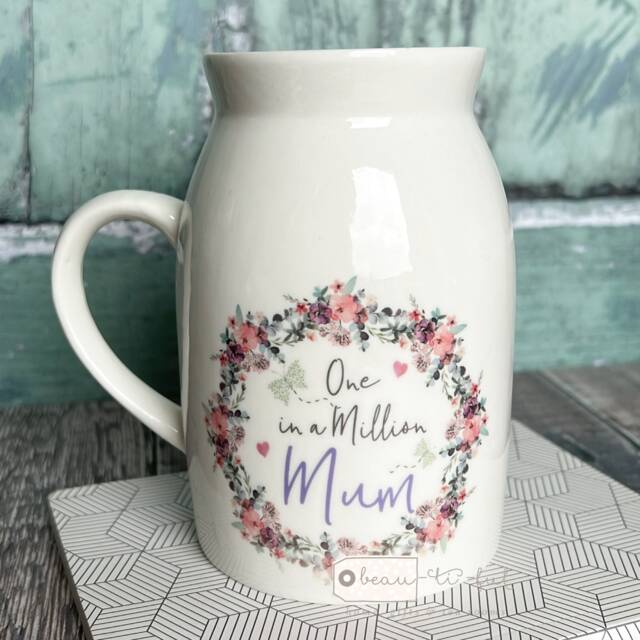 Personalised One in A Million Mum Gran Nanna Grandma Home Quote Lilac Pink Floral Design Ceramic Small Jug Vase Mug Birthday Gift - image 1