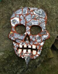 Goatee Skull Antique Black & White China Broken Mosaic Wall Art Decor Sugar Dishfunctional Designs - thumbnail 3