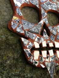 Goatee Skull Antique Black & White China Broken Mosaic Wall Art Decor Sugar Dishfunctional Designs - thumbnail 2