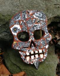 Goatee Skull Antique Black & White China Broken Mosaic Wall Art Decor Sugar Dishfunctional Designs - thumbnail 1