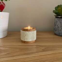 Decorative Tea Light Candle Holder Made From Irish Ash With A Textured & Coloured Band. Sizes 60mm High X 70mm Diameter - thumbnail 2