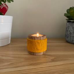 Decorative Tea Light Candle Holder Made From Irish Ash With A Textured & Coloured Band. Sizes 60mm High X 70mm Diameter - thumbnail 4