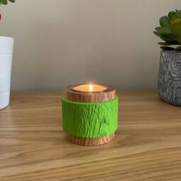 Decorative Tea Light Candle Holder Made From Irish Ash With A Textured & Coloured Band. Sizes 60mm High X 70mm Diameter - thumbnail 3