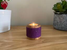 Decorative Tea Light Candle Holder Made From Irish Ash With A Textured & Coloured Band. Sizes 60mm High X 70mm Diameter