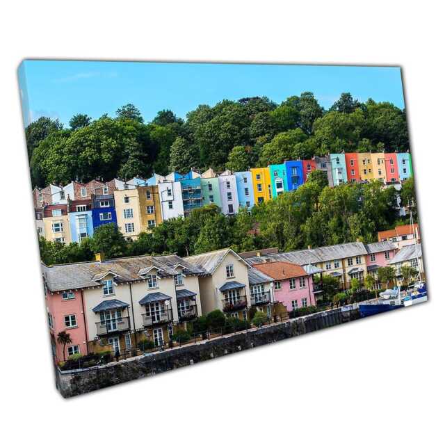 Vibrant Bristol Cityscape Rainbow Houses Canvas Print For Home & Office Wall Decor - image 1